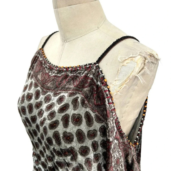 Anthropologie Bl-nk London Jumpsuit Paisley Velvet Cold Shoulder Gray Size Small - Picture 6 of 11